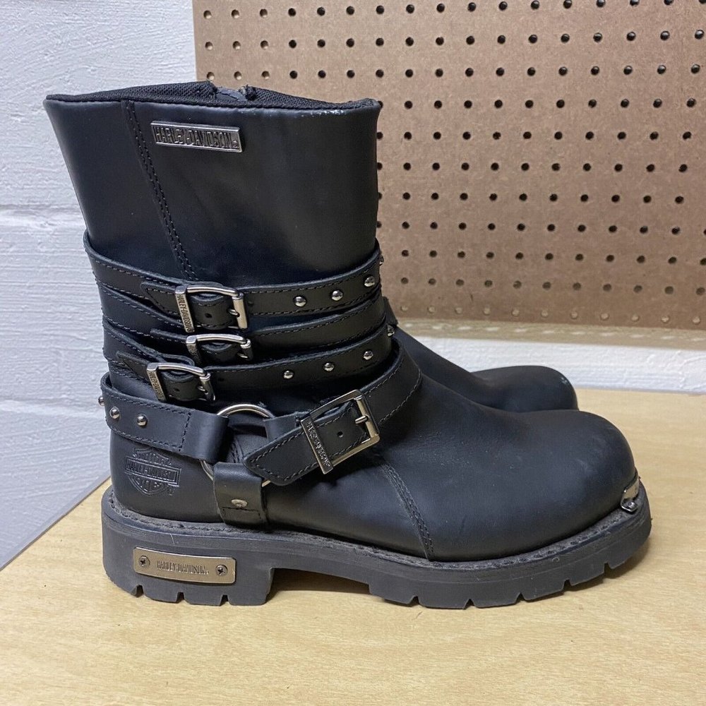 Harley-Davidson Black Leather Buckle Harness Boots